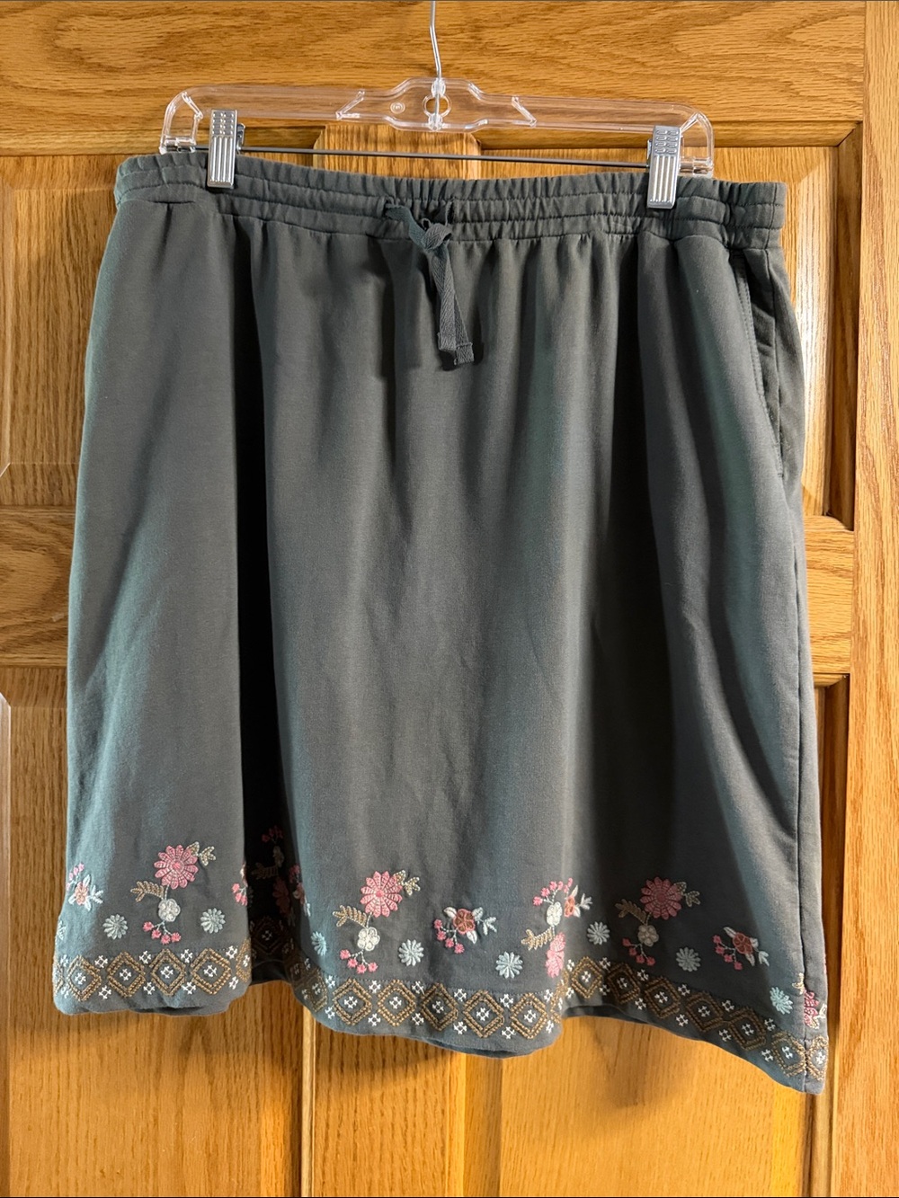J. Jill Sage Green A-Line Skirt with Pink & Cream Floral Hem